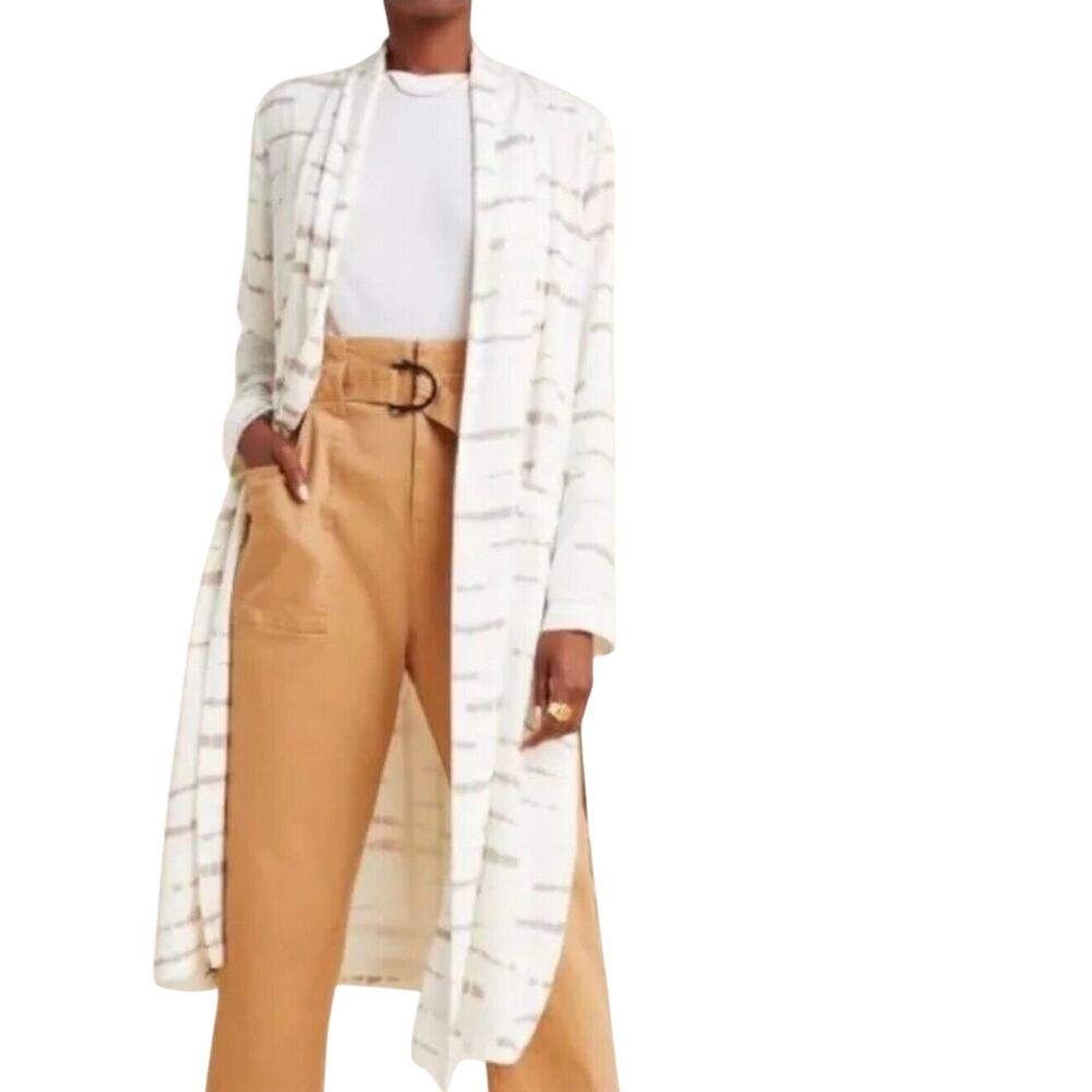 Anthropologie BB Dakota Long Duster Sz M‎ Cream DEEDRA Jacket Lined ARTSY Modern